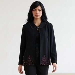 DOUBLE D RANCH Yoakum Black Jacket  Embroidery Scalloped Conch Closure Size L